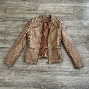 Brown Distressed Leather Moto Jacket